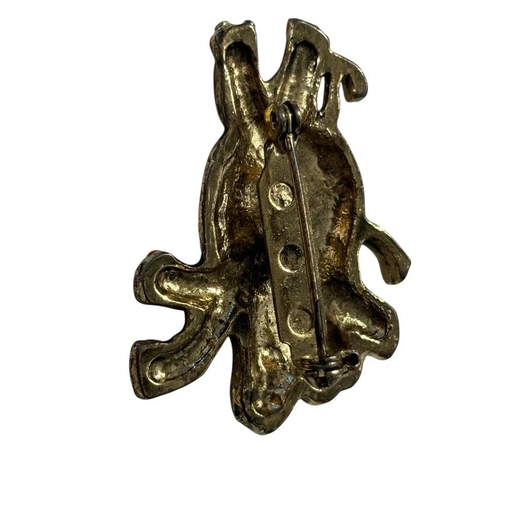 VTG Lazy Elephant Brooch Pin Gold Tone Red Enamel Shoes Figural Unique MCM Funny